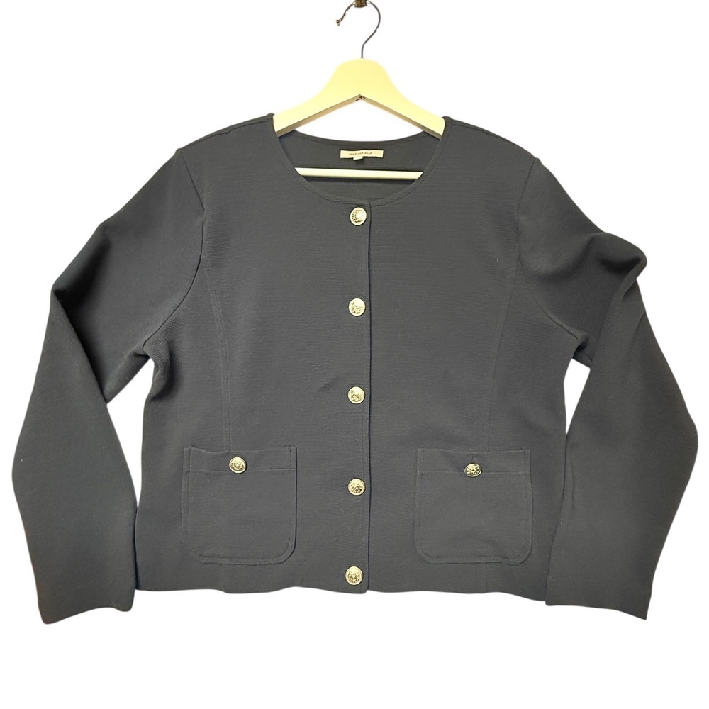 Skies Are Blue Women XL‎ Navy Blue Gold Crest Button Knit Jacket 25721ST Blazer